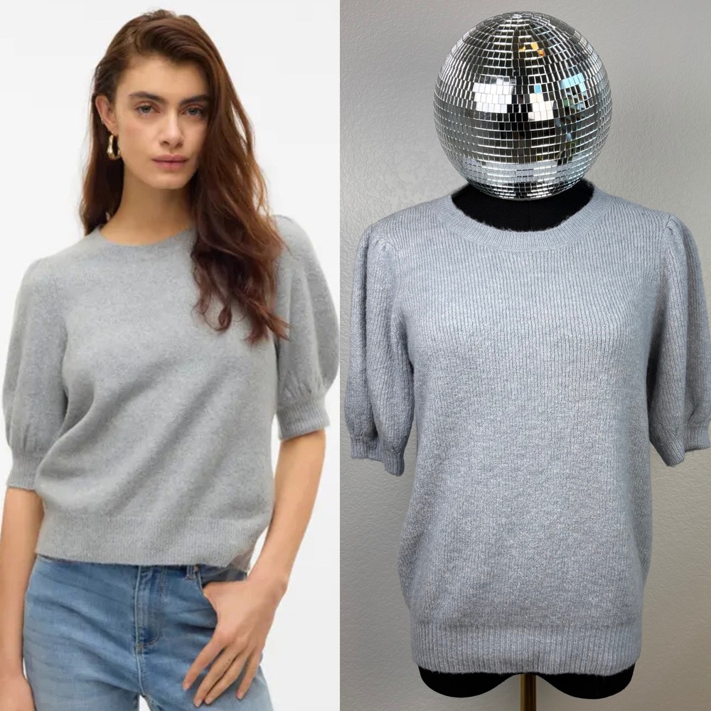 VERO MODA Light Blue Puff Sleeve Knit Sweater Pullover Top Women's Size M